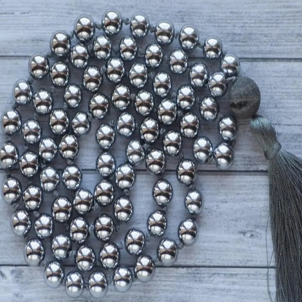 Genuine Hematite Gemstone mala necklace 108 - Picture 3 of 4